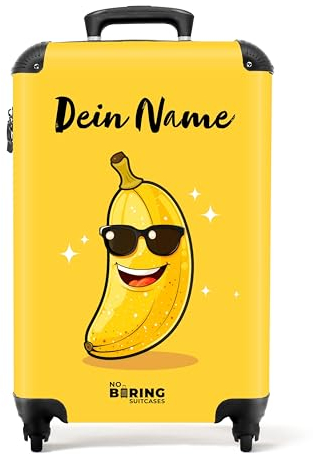 NoBoringSuitcases.com Kinderkoffer, Reisekoffer Personalisiert, Koffer Kinder, Hartschalenkoffer, Reisetasche Kinder, Kinder Koffer mit Rollen, Trolley Handgepäck 55x40x20 cm (Banane - Gelb)