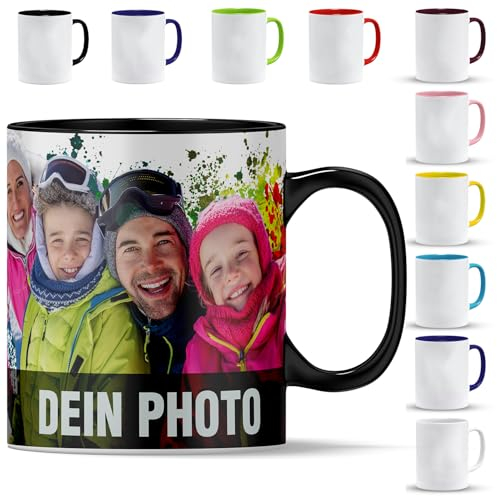 Tasse personalisiert | Personalisierbar mit eigenem Foto Bedrucken | Text und Schrift | Fototasse | Werbetasse | Firmentasse | mit logo (Innen & Henkel Schwarz)