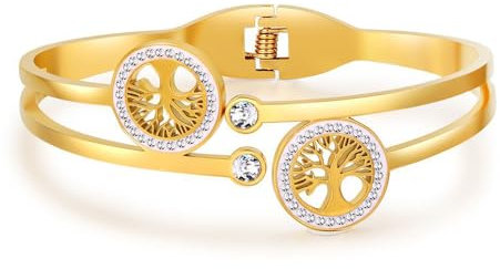 FDEETY Bracciale Donna Albero della Vita in Argento Sterling 925 con Zirconi Gioiello Elegante per Ogni Occasione(Oro)