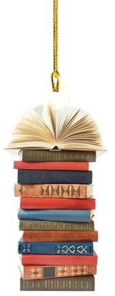 Ovara Christmas Tree Book Ornament - Double Layer Wooden Book Lovers Gift Craft 2D Design