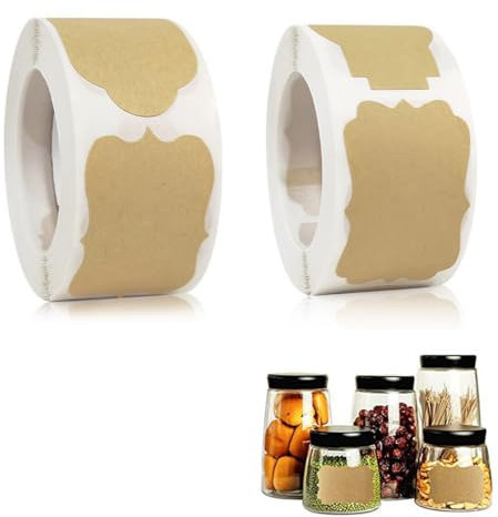 XUZOPIM 2 Rolls Kraft Paper Labels, Self-Adhesive, Handmade Stickers For Labelling, Self-Adhesive Labels For Labelling, For Jam Bottles, Gift Stickers, Labelling Labels
