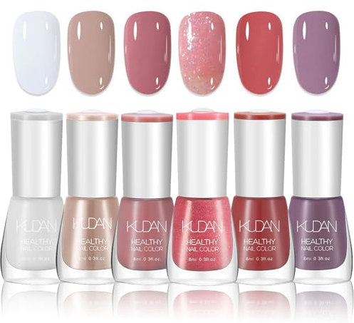 DMQ Nude Pink Nail Polish Set, 6pcs - Quick Dry, Long Lasting, Non-Toxic, Holographic Nail Paint Gel for DIY Manicure