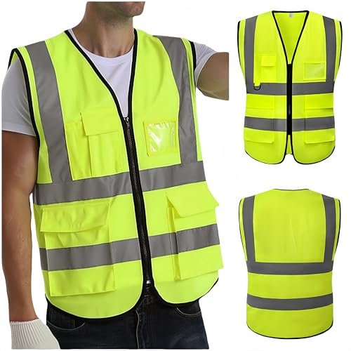 CCSOVO Hi Vis Vests for Women Men High Visibility Reflective Safety Vests Breathable With Pocket Zipper for Build Oudoor Work Meet ANSI/ISEA Standard