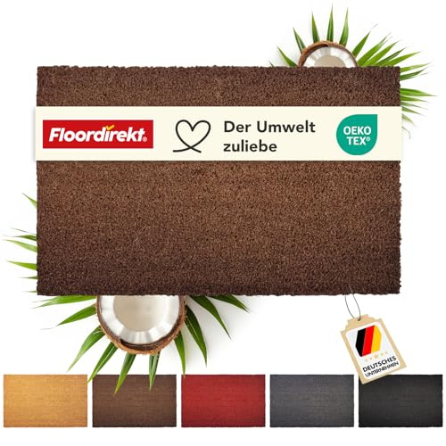 Floordirekt Zerbino per interni ed esterni, 50 x 80 cm, marrone, in cocco, antisporco per porta di casa, tappetino antiscivolo in cocco, zerbino (17 mm)
