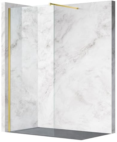 Balneo Gold Duschwand Glas 100 x 200 cm | 8 mm Hartglas, Easy Clean Beschichtung, Hydrofähig, Flexibler Einbau Links/Rechts, Walk In Dusche