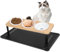 BBWELL Comedero Gato Elevado – Juego de 3 Cuencos de Cerámica con Inclinación de 15°,comedero Gato Ceramica,Soporte Antideslizante de Bambú y Metal & Alfombrilla de Silicona