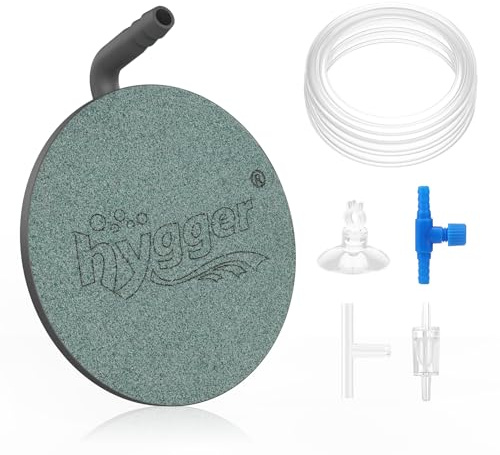 hygger Sprudelstein Aquarium Luftausströmer Ausströmerstein Aquarium Luftstein Teich Nano Leise Set mit 1M Luftrohr Aquarium Verstellbares Steuerventil Rückschlagventil Saugnapf, 3.8cm
