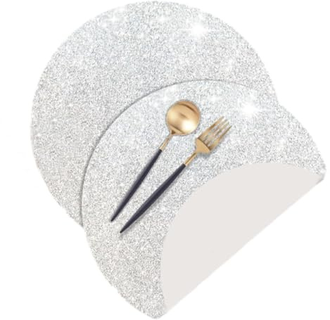 Aniyan 20 Stück Glitzer-Papier Platzsets Rund Ø35cm - Einweg-Tischsets aus Glitzerpapier für Hochzeit, Geburtstag, Party & Esstisch-Deko (Silver, 35 cm)