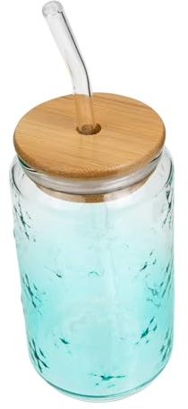 STOBAZA Bicchiere Trasparente Can Forma con Cannuccia e in Bamboo Tazza Riutilizzabile Antisversamento e Facile da