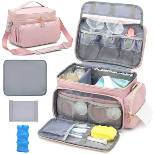 SLINRKE Breast Pump Bag Fit for Spectra S1/S2, Portable Pump Carrying Case | Pumping Bag with Ice Pack & Waterproof Mat for Work, Travel and Family Use