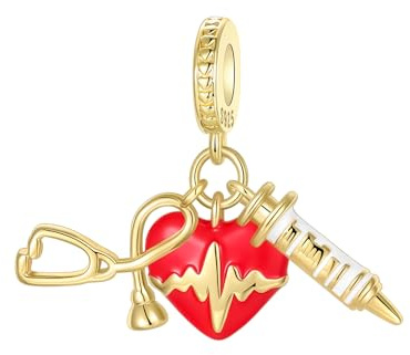 BIZK Stethoskop Herz Nadel Charm Anhänger für Armband 925 Sterling Silber Charm Bead Pendant für Europäische Armbänder und Halsketten