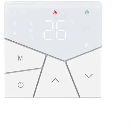 HomeVortex Smart WiFi Thermostat with Touch Control and Large LED Display, ECO Mode Energy Saving,for Water Underfloor Heating Systems, Power-Off Memory Function(white)