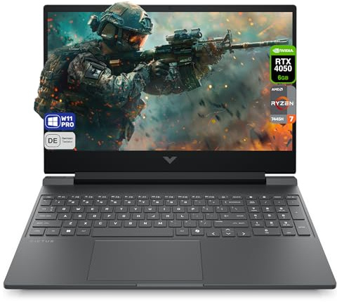 HP Victus 15 Gaming Laptop, AMD Ryzen 7 7445H, 64 GB DDR5 RAM, 1 TB PCIe SSD, 15.6 FHD (1920x1080) Display, NVIDIA GeForce RTX 4050, Deutsches Tastatur-Layout, Windows 11 Pro, Mica Silver