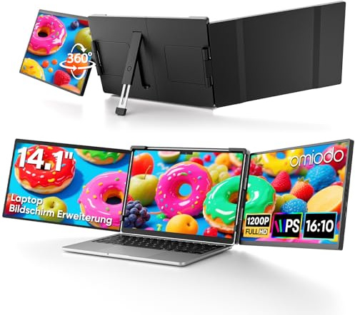Omiodo 14 estensione schermo per laptop, FHD 1080P antiriflesso, monitor portatile ultrasottile con supporto, Plug & Play, compatibile con notebook 13-17 pollici Windows, Mac, Android e Chrome, Mini