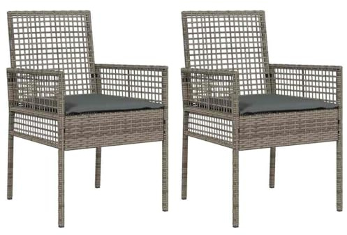 SDWEHBJ Gartenstühle mit Kissen 2er Set, Outdoor Gartensessel, Relaxsessel, Loungesessel für Innenhof, Hinterhof, Terrasse, Grau 53x60x85 cm Poly-Rattan