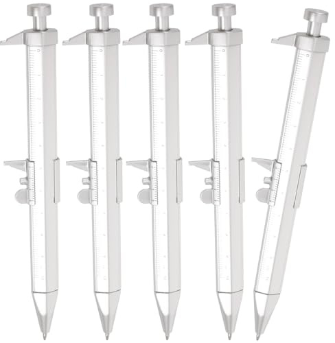 HAPINARY Lot de 5 Stylos à Bille Multifonctions Pied à Coulisse 0-100 Mm en Plastique Argenté, Stylo à Coulisse Portable pour Ingénieurs et Menuisiers, Outil de Mesure Pratique pour Bureau