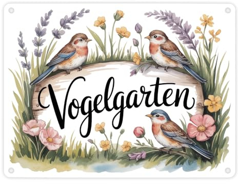 speecheese Metallschild in 15x20 cm Vögel Wildblumen Cottage Vogelgarten | Natur-Dekoration Blechschild für Gartenliebhaber