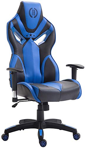 CLP Gaming Bürostuhl Fangio Mit Polsterung Und Kunstlederbezug I Höhenverstellbarer Drehstuhl Mit Laufrollen, Farbe:schwarz/blau