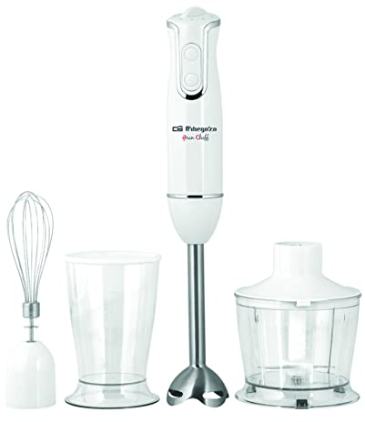 Orbegozo BT 2660 - Batidora de mano, incluye picadora, varilla para montar y vaso medidor, 800 W de potencia, 2 velocidades, brazo INOX, Blanco