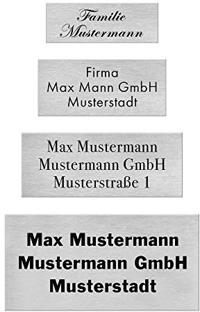 Edelstahl Briefkastenschild mit Gravur - Klingelschild ist selbstklebend (3M Klebeband) - Türschild in 4 Größen - Namensschild ist witterungs- und UV-beständig - 70x25mm