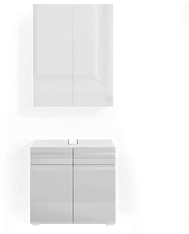Vicco Badmöbel-Set Fredd, Badezimmerschrank-Set, Weiß Hochglanz, 2 Teile
