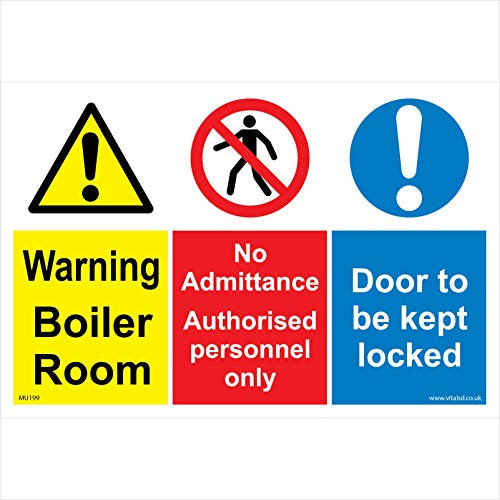 MU199 Warning Boiler Room No Admittance Authorised Personnel Keep Locked Sign 150mm x 100mm Sticker/Sav - White Background