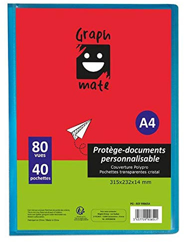Protège document A4 personnalisable GRAPHMATE 80 vues - 40 pochettes 80 vues bleu