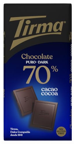 Tirma Barre de chocolat Noir 70% 125g | 70% de cacao | Sans gluten | Chocolat végétalien | Sans OGM | Cadeau Chocolat Noir