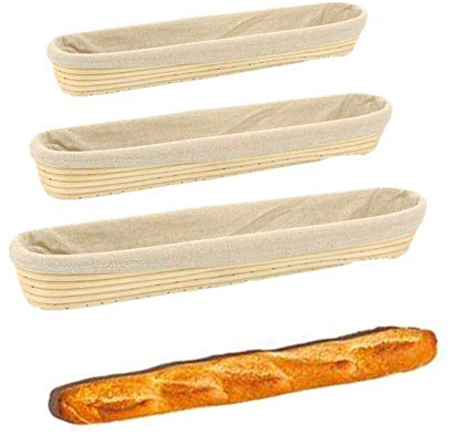 HTYG Cesta de pan de ratán con forro de lino, Cesta de pan fermentado en ratán, A prueba de masa agria, para Pan de Galletas,Pasteles. (S: 34×10×5.5cm)