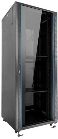 Aiten Data Armario Rack Suelo 19 42U 600 x 600 x 2060 mm Montado con Accesorios: 2 Bandejas Fijas, 4 Ventiladores 120 mm, 1 PDU con 8 Puertos de 1U, Patas, Ruedas y Llaves