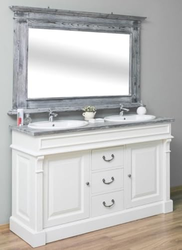 Casa Padrino Landhausstil Badezimmer Set Weiß/Grau - 1 Doppelwaschtisch & 1 Wandspiegel - Massivholz Badezimmermöbel im Landhausstil
