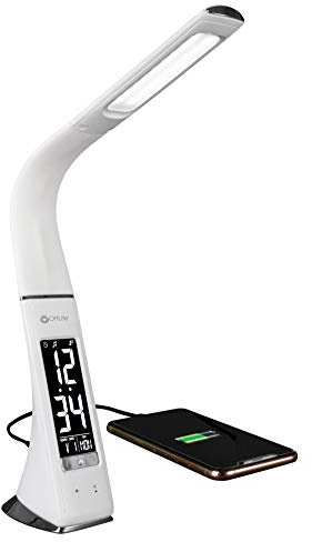 OttLite Thrive LED-Schreibtischlampe mit Uhr und USB-Aufladung – tötet bis zu 99.9% der Bakterien, berührungsaktiviert, modernes Licht zum Lesen, Basteln und für den Schreibtisch im Büro