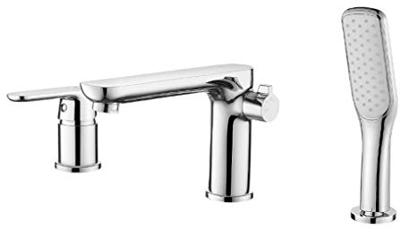 VBChome Wannenrandarmatur 3-Loch Armatur für Badewanne Badarmatur verchromt Strahlregler Keramikkartusche Hochdruck-Armatur Einhebel Einhebelmischer