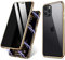 ZHIKE Compatible with iPhone 12 Pro Max Case, Anti-Peep Magnetic Adsorption Case Front and Back Tempered Glass Full Screen Coverage One-piece Design Flip Privacy Cover (Golden)