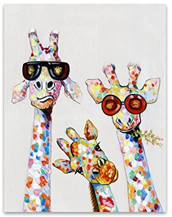 Decoration Murale Toile tableau Affiche Couleur Animal Tableaux Girafe Peinture Famille Toile tableau Murale Art Pour Salon Decoration à La Maison Sans Cadre 50×70cm