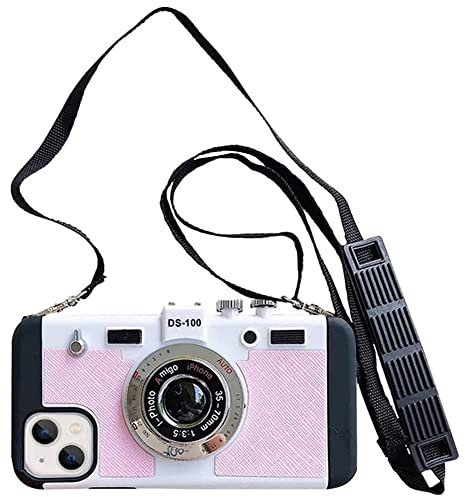 Yatchen Emily in Paris Case for iPhone 13 Pro, Unique Cool 3D Camera Design [Long Lanyard] PC Back Cover + Soft Silicone Bumper Shockproof Protective Case (iPhone 13 Pro, Pink)