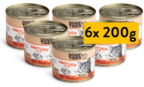 Dogs'n Tiger – “Köstlich” Premium Nassfutter für Katze – tiergerechte Rezeptur mit 70% Fleischanteil + Leinsamenöl – ohne Zucker, Getreide & künstliche Aromen – Gute Verträglichkeit (Pute | 6 x 200 g)