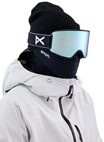 Anon WM3 Brille + Bonuslinse + MFI® Gesichtsmaske - Low Bridge Fit, Rahmen: Schwarz, Linse: Wahrnehmbar blau (21% / S2), Ersatzlinse: Perceive Cloudy Pink (53% / S1)