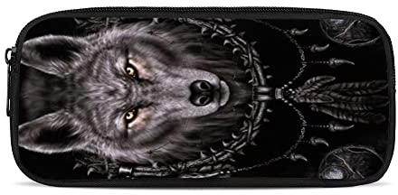 chaqlin Schwarzes Wolf Federmäppchen für Jungen Mädchen, niedliche Schule Büro Federmäppchen Tier Federmäppchen Große Kapazität Schreibwarentaschen Stiftebox Organizer für Kinder