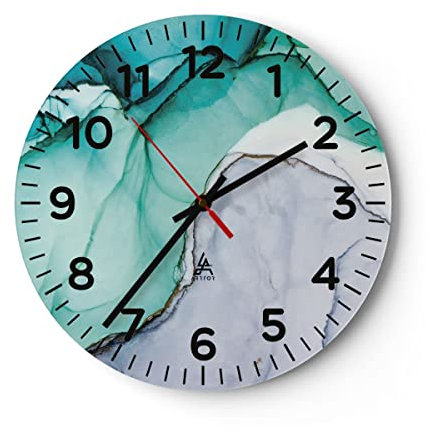 Modern Wanduhr Abstraktion Marmor Türkis 30x30cm Rund Klein Wand Uhr Glas Analog Zimmeruhren Küche Büro Wohnzimmer Glasuhr Wall Clock Dekoration Design Wanddekoration Küchenuhr C4AR30x30-4553