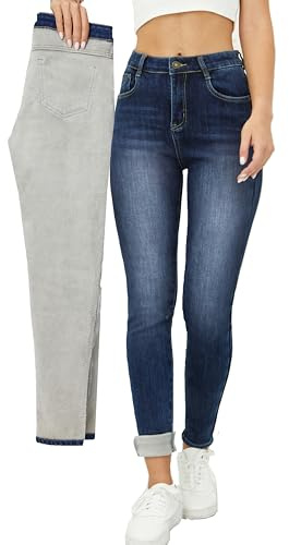 heipeiwa Women's Fleece Lined Jeans Winter Jeans Thermal Stretch Warm Flannel Lined Skinny Denim Pants