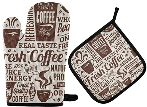 Ensemble de gants de cuisine et maniques de style vintage marron résistant à la chaleur pour comptoir de cuisine, gants de four antidérapants pour micro-ondes, barbecue, cuisson, grillades