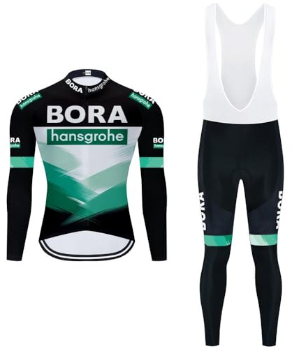 Radtrikot Set Herren Fahrradtrikot, Langarm Set mit 20D-Gel-gepolsterten Langarm Trägerhose Radhose, Atmungsaktiv Elastische Schnell Trocknend Fahrradbekleidung Set für Radfahren MTB