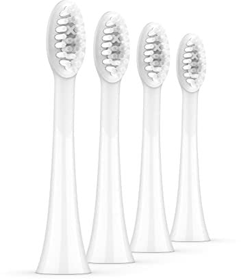 Ordo Replacement Sonic Toothbrush Heads with Pulse Technology for Teeth Cleaning, Plaque Removal, Silicone Polishing, Deep Clean Bristles, Adults, Pack of 4, White Silver