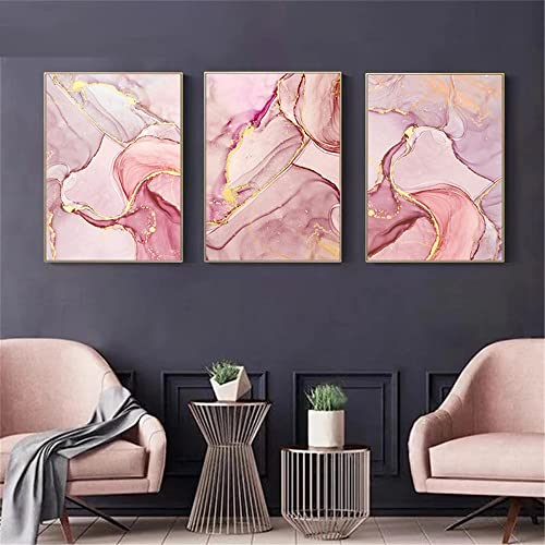OTURRI Rosa Lila Gold Marmor Poster und Kunstdrucke Leinwand Bild Abstrakte Goldene Wand Bilder Nordische Wandbilder Wohnzimmer Dekor 50x70cmx3 Ungerahmt