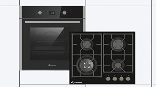 Set de cuisinière encastrable four + plaque de cuisson à gaz, rallonge télescopique 1 compartiment, plaque de cuisson à gaz vitrocéramique non en verre Brûleur WOK 4 kW