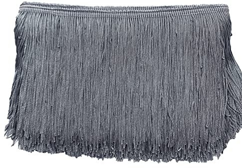 15cm x 10m Fransenborte Fransenbordüre Fransenband Dekoband Tanzfransen Schnittfranse Seide Quaste Fransen-Borten Bänder zum Nähen,DIY Basteln,Kleidung Dessous Kostüme Vorhänge Dekoration,Grau