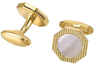 Manschettenknöpfe for Herren, achteckig, Perlmutt, Manschettenknöpfe, französische Anzüge, Hemden, Herren, Business, Hochzeit, Accessoires, Geschenke (Color : Gold, Size : One Size)