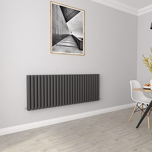 Anthracite Radiators Horizontal Oval Double Panel Designer Radiator 600x1593mm Central Heating Radiators