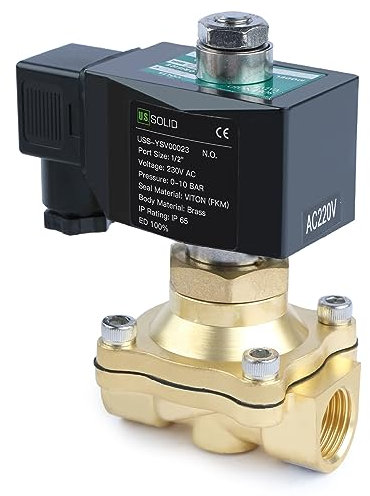 U.S. Solid Magnetventil Messing stromlos offen NO 10 bar - Elektrisches Wasserventil VITON (1/2, 230V AC)